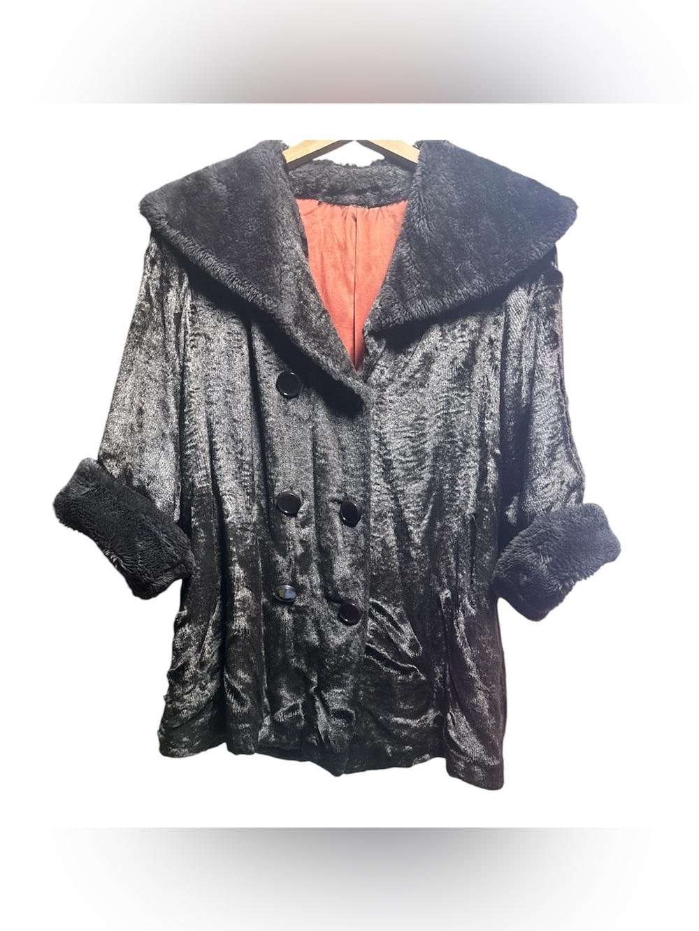 Vintage Brown Faux Fur Double-Breasted Coat